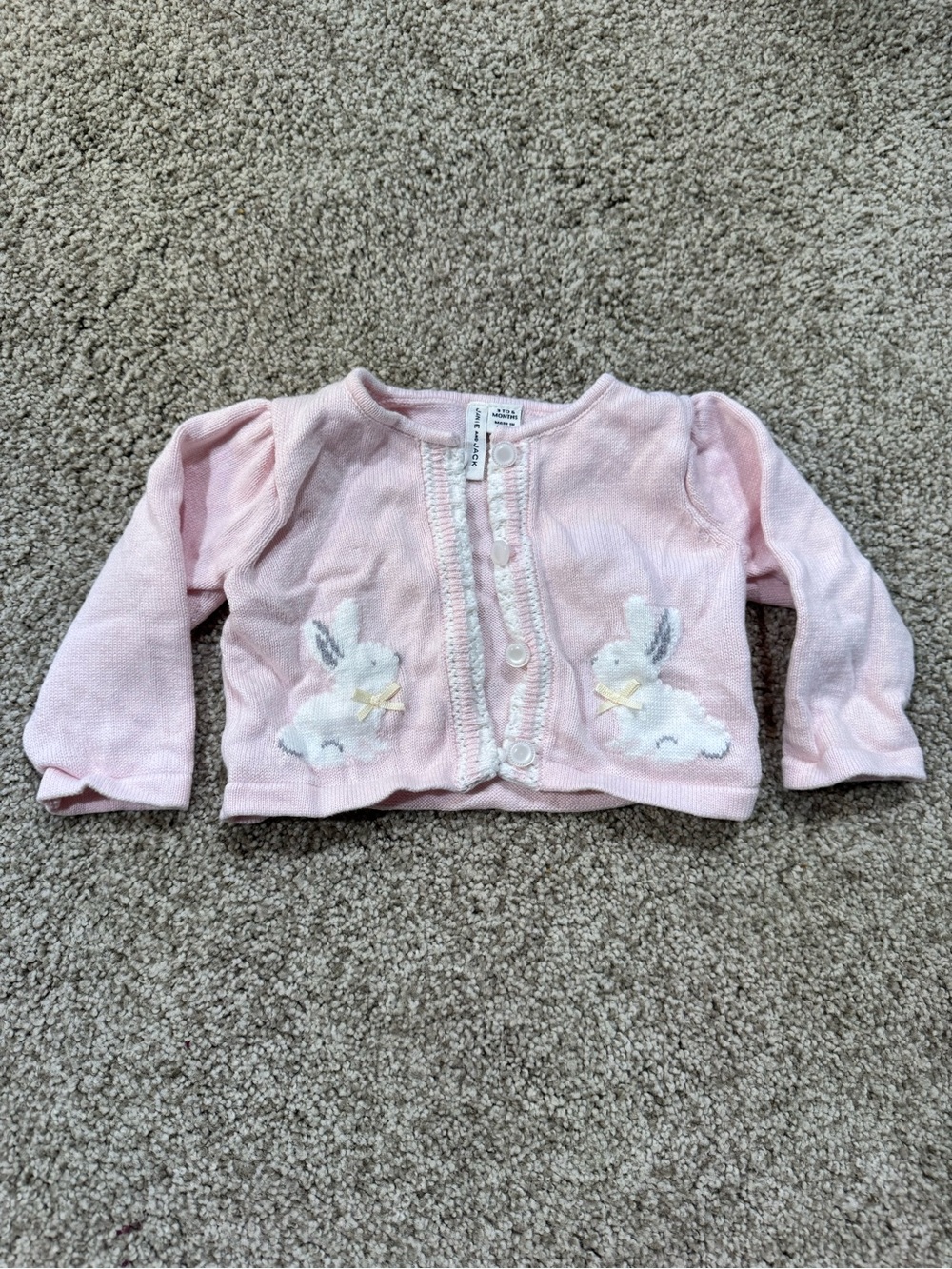 Janie and Jack Pale Pink Knit Cardigan with Bunny Motifs